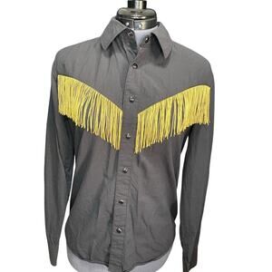 Straight To Hell Black Western Shirt Gold Fringe Rodeo Long Sleeve Size S